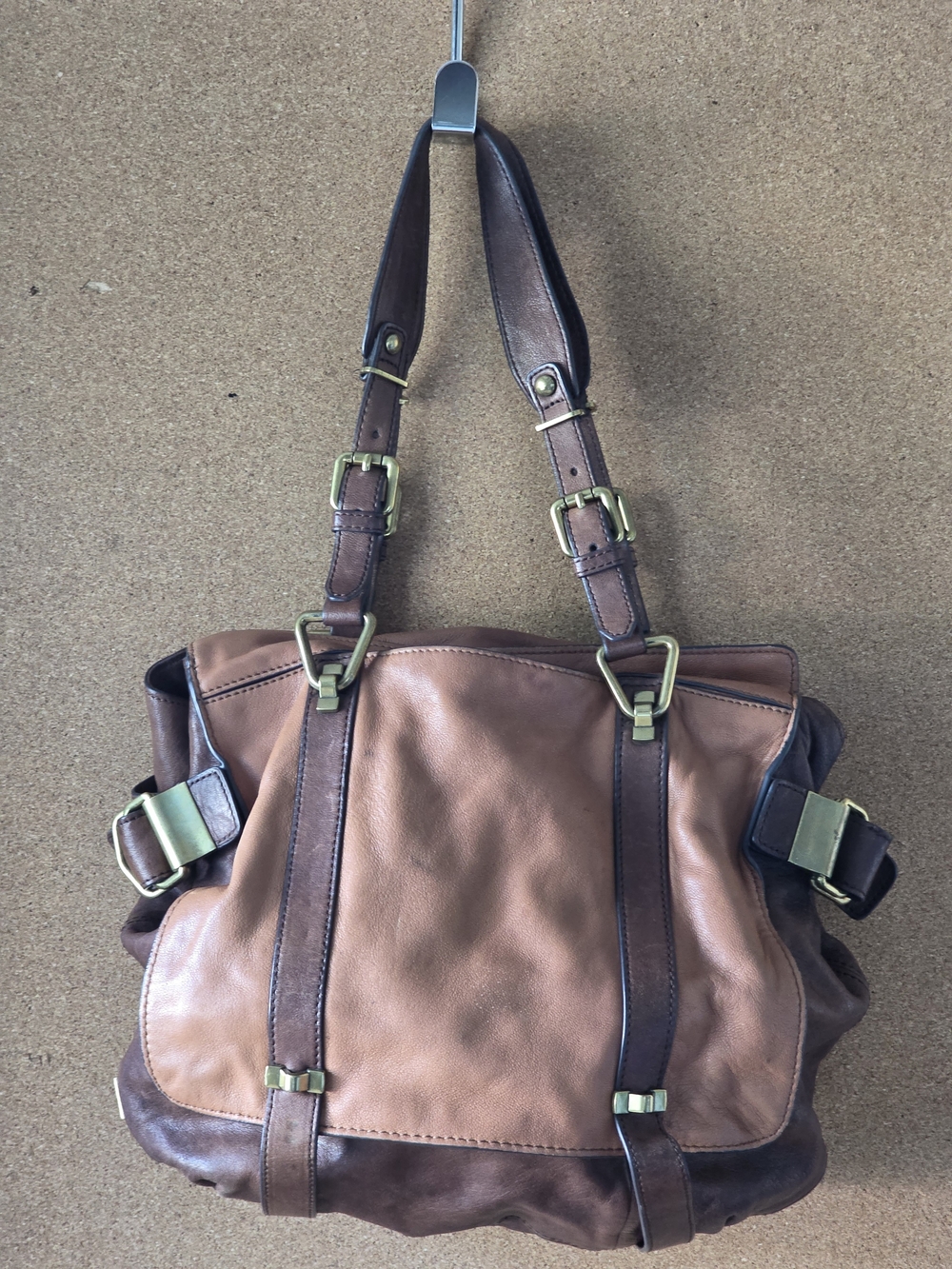 Kooba Baxter Two-Tone Leather Satchel Slouchy Boho Shoulder Bag Boho Y2K Soft